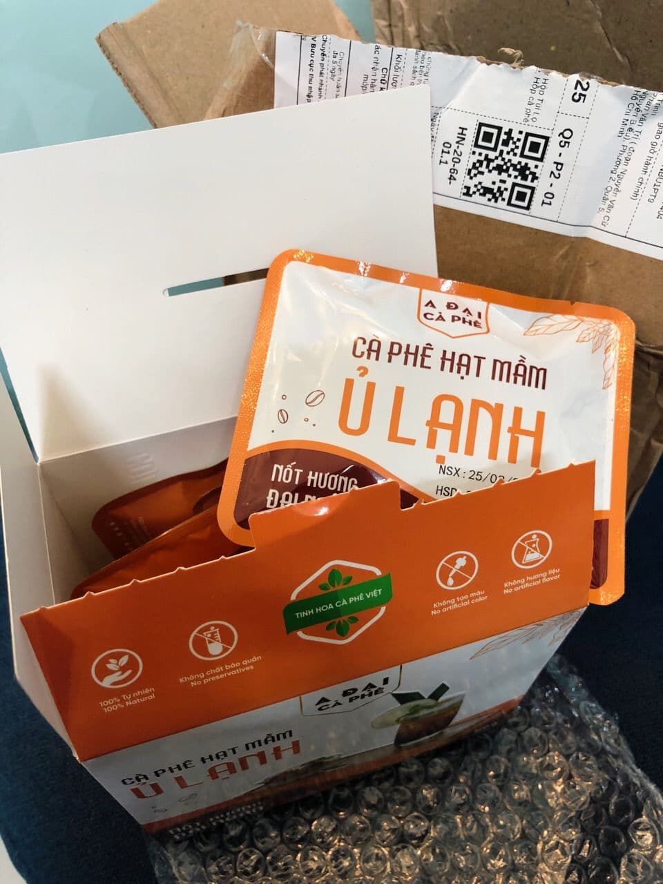 Cà Phê Hạt Mầm Ủ Lạnh A Đại - Hộp Túi Lọc 8 gói (160g) - Tặng 1 Gói Bánh Biscoff (37.5g)