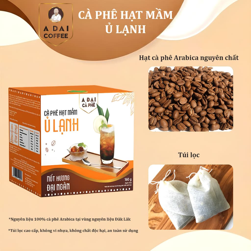Cà Phê Hạt Mầm Ủ Lạnh A Đại Hộp Túi Lọc 8 gói (160g) - Túi Bánh Biscoff 25 chiếc