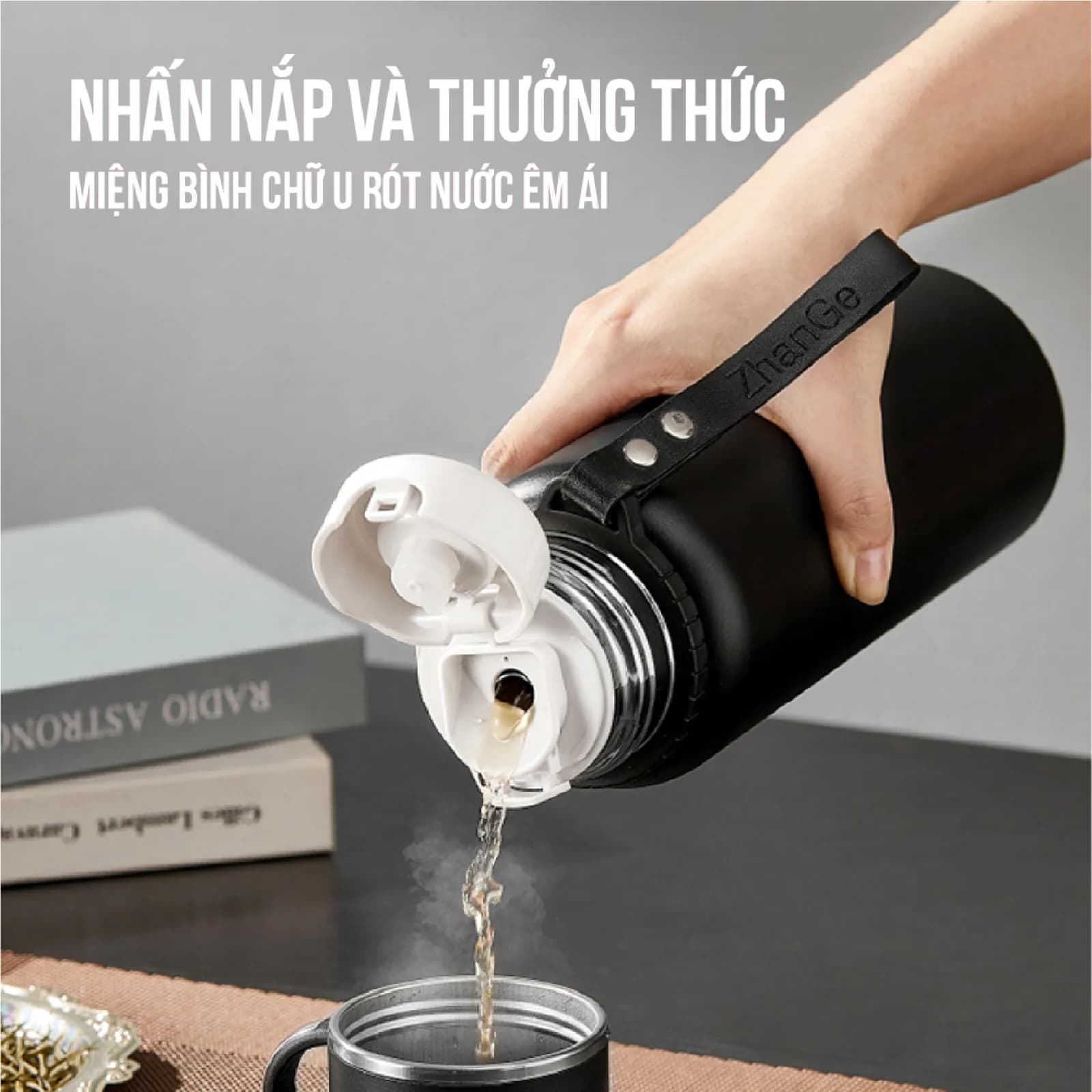 Bình giữ nhiệt NIUMI 48h 316 hiển thị nhiệt độ và nắp có tay cầm, nhiều dung tích