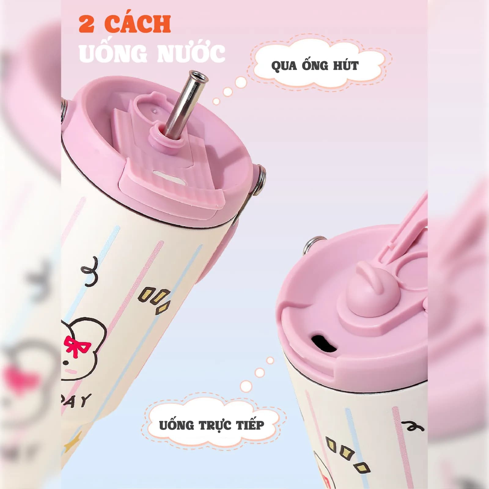 Ly giữ nhiệt Mochi NIUMI dung tích 900ml inox 316 dễ thương, màu sắc tươi sáng