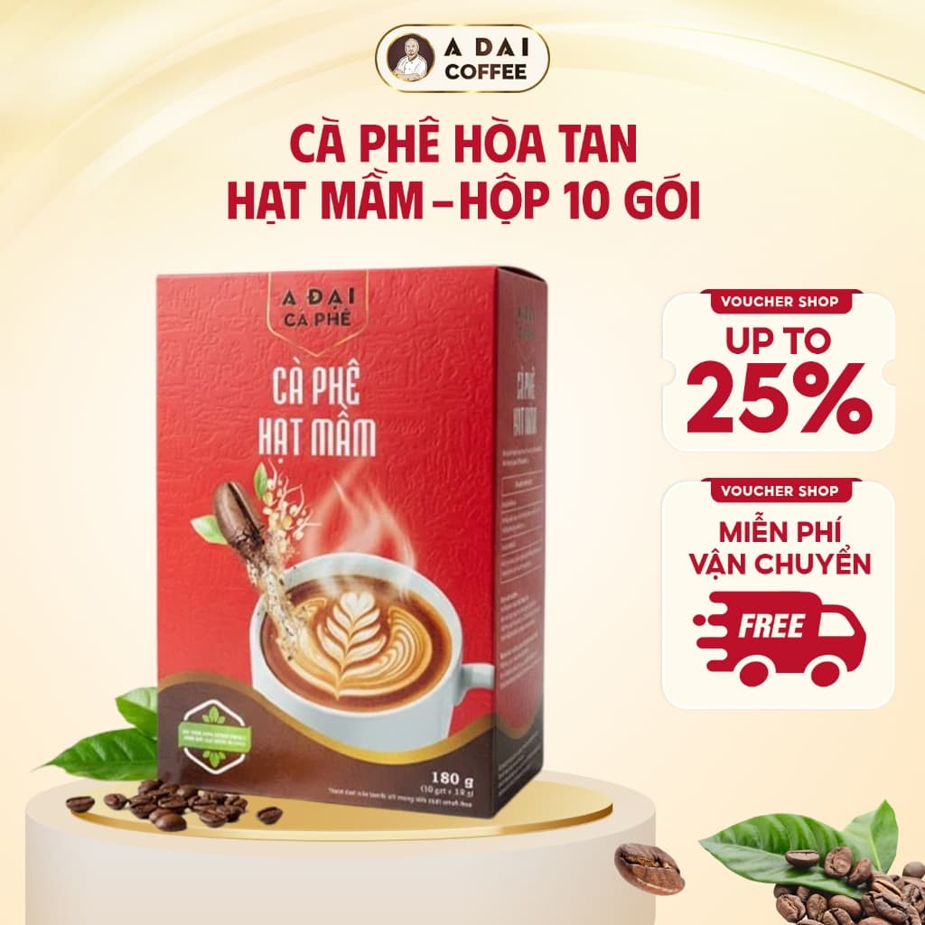 Cà Phê Hòa Tan Hạt Mầm A Đại Hộp 10 gói (180g - Hộp Mới) - Kết Hợp Cà Phê Và Hạt Nảy Mầm Rang Xay